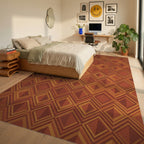 Terracotta Diamond Layered Geometric Rug Bedroom View