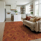 Terracotta Diamond Layered Geometric Rug Living Room View