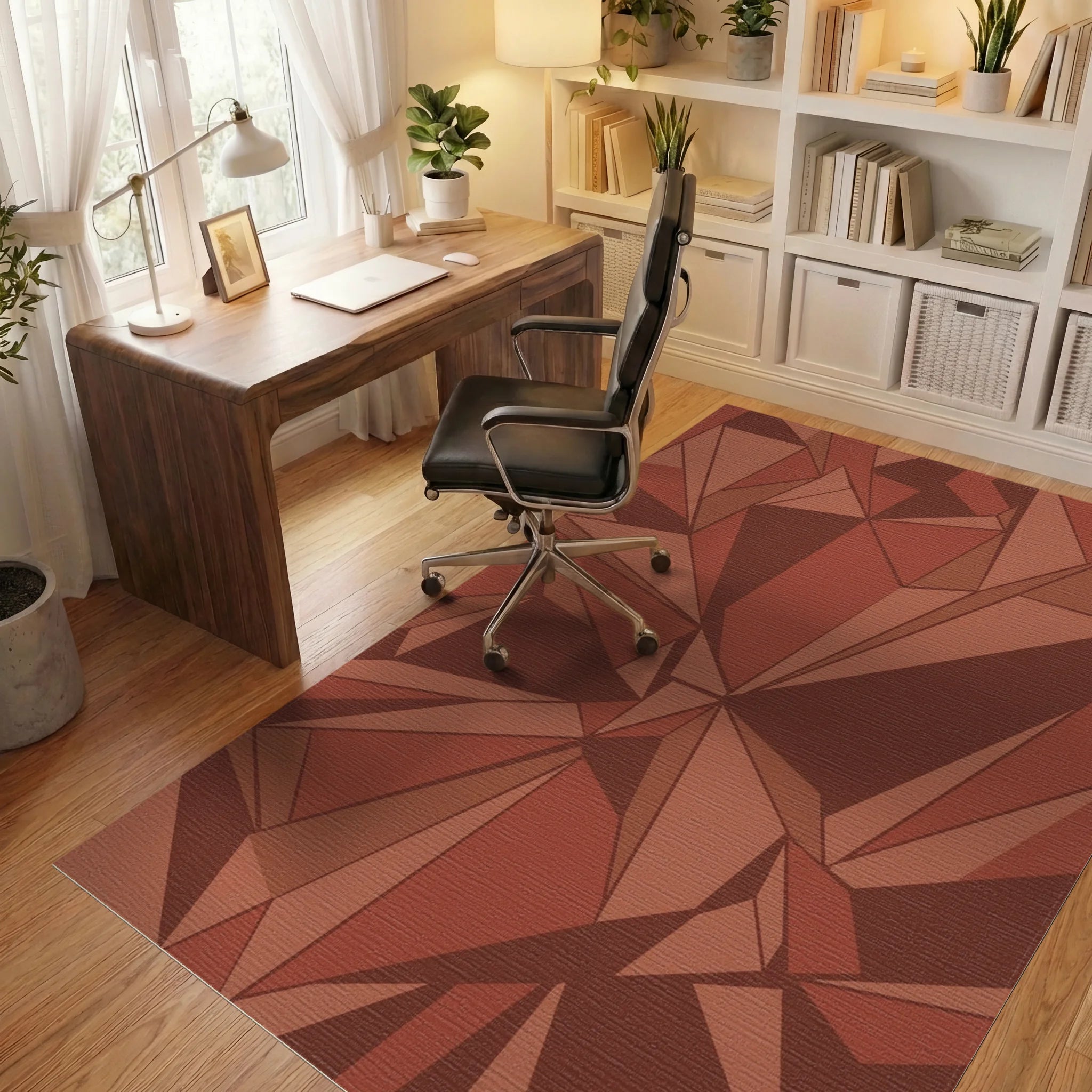 Terracotta Geometric Crystal Facets Rug Office View