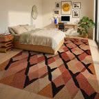 Terracotta Geometric Interlocking Diamond Weave Rug Bedroom View
