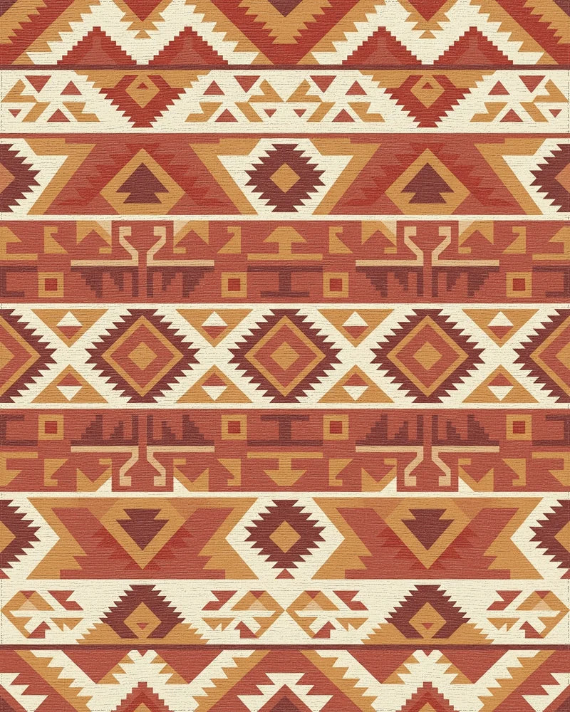 Terracotta Geometric Tribal Stripes Rug - Cutout View