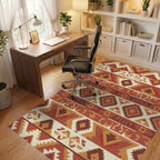 Terracotta Geometric Tribal Stripes Rug Office View