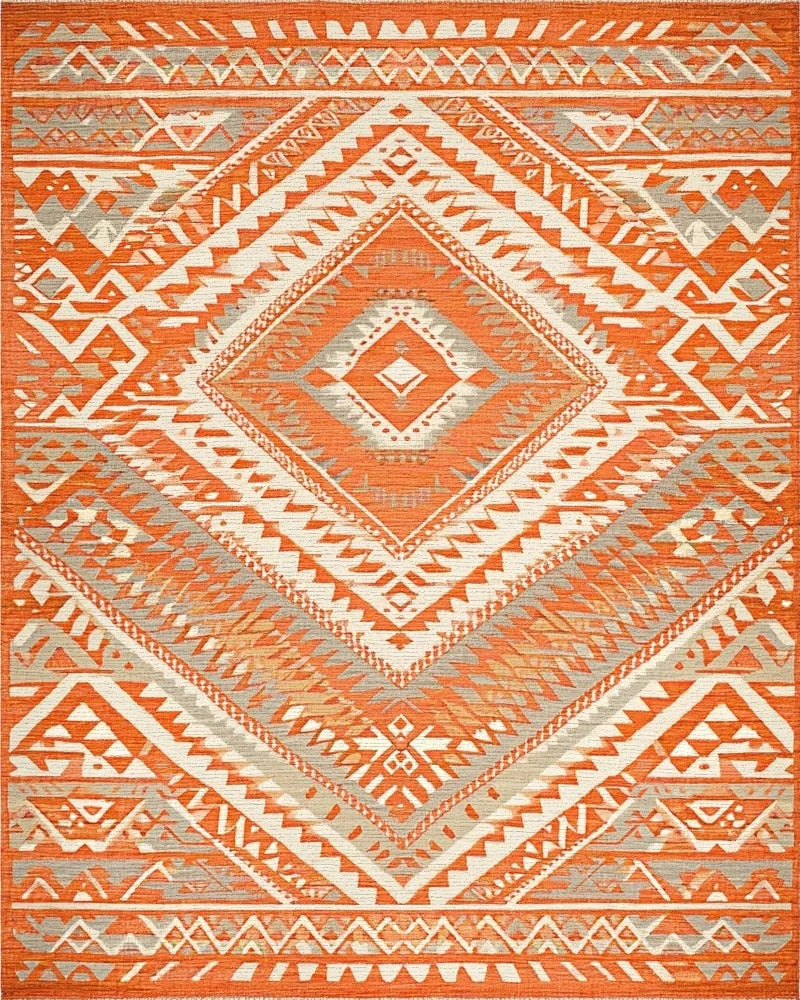 Terracotta Gray Geometric Diamond Rug - Cutout View