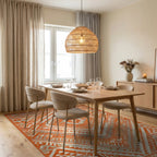 Terracotta Gray Geometric Diamond Rug - Dining Room View