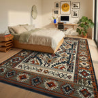 Terracotta Gray Geometric Diamond Rug - Bedroom View