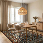 Terracotta Gray Geometric Diamond Rug - Dining Room View