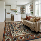 Terracotta Gray Geometric Diamond Rug - Living Room View