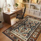 Terracotta Gray Geometric Diamond Rug - Office View