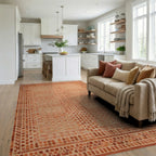 Terracotta Hues Geometric Lattice Rug - Living Room View