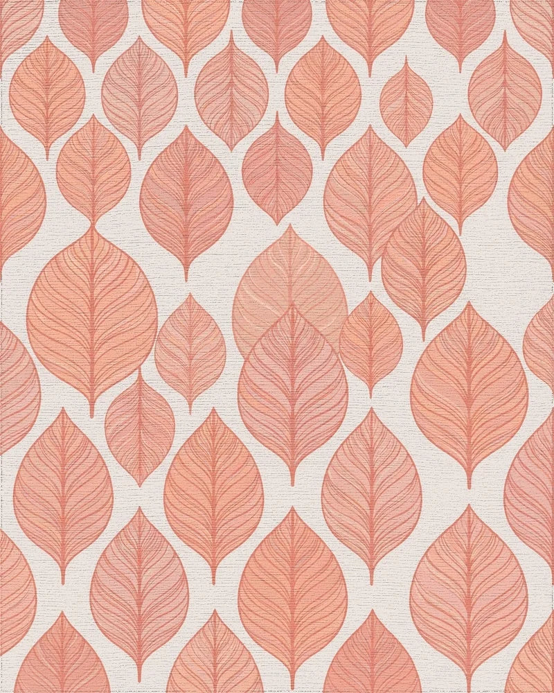Terracotta Leaf Overlay Repeating Pattern Rug - Cutout View