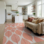 Terracotta Leaf Overlay Repeating Pattern Rug Living Room View