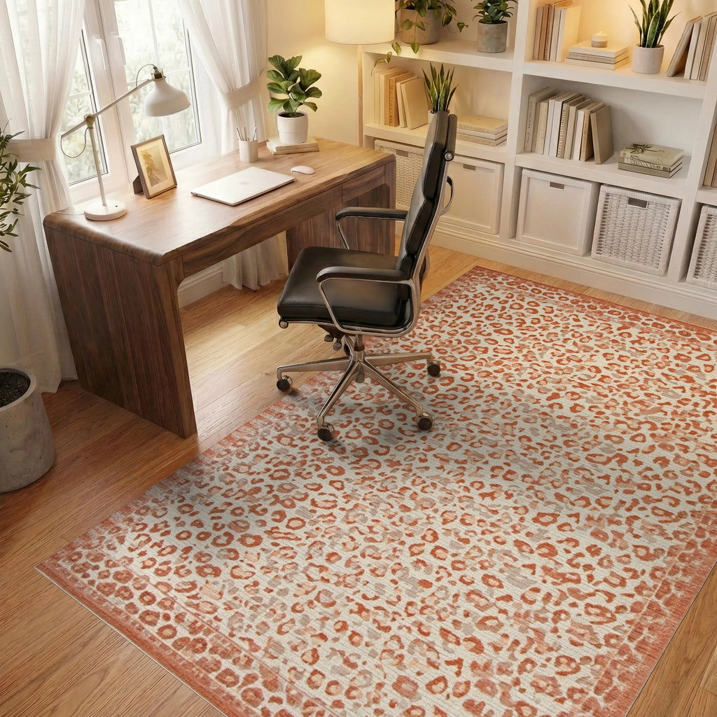 Terracotta Leopard Spots Border Rug - Office View