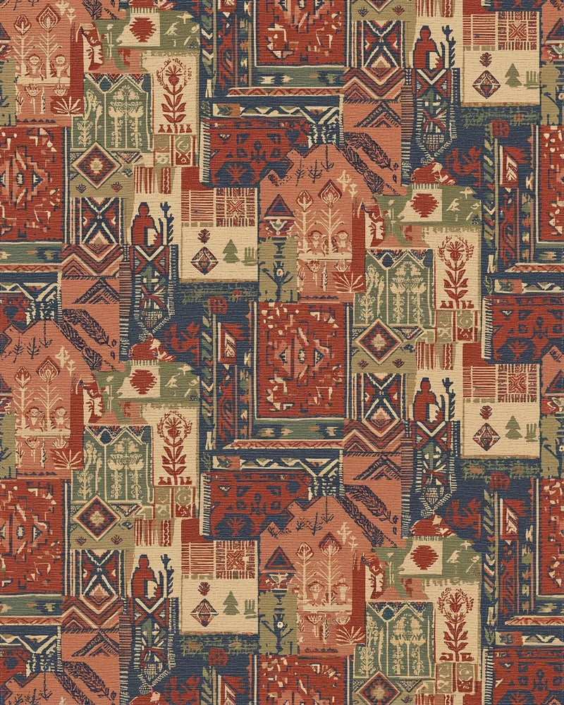 Terracotta Navy Earthy Patchwork Medallion Rug - Cutout View