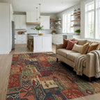 Terracotta Navy Earthy Patchwork Medallion Rug Living Room View