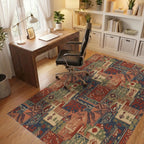 Terracotta Navy Earthy Patchwork Medallion Rug Office View