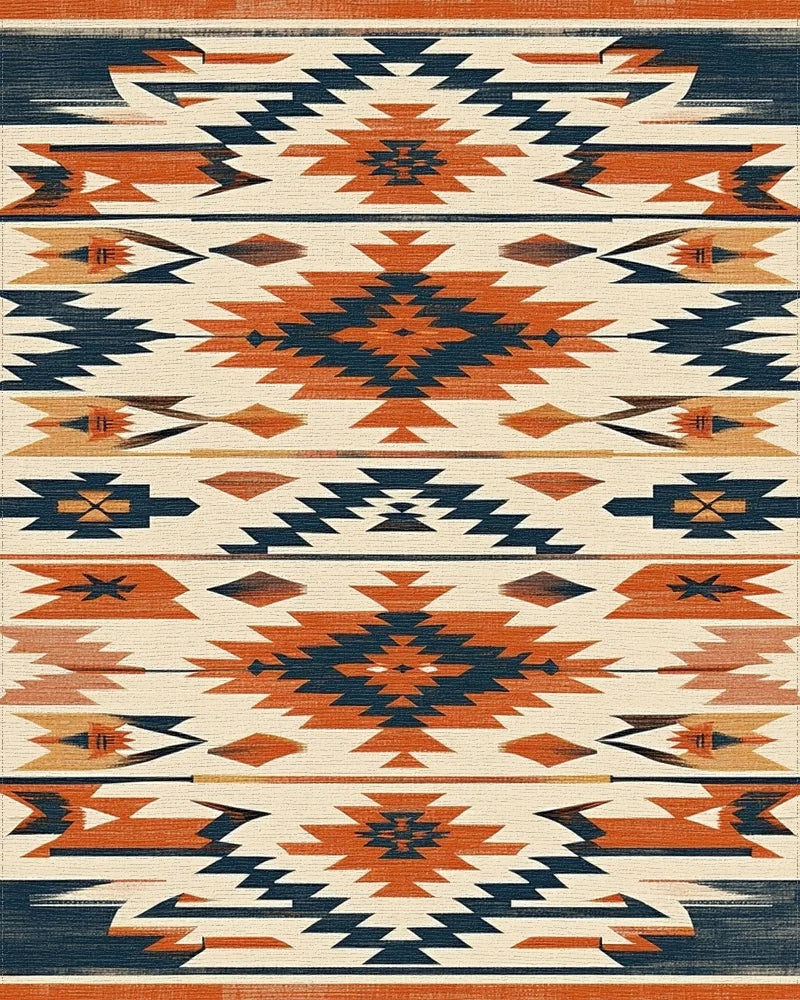Terracotta Navy Geometric Southwestern Diamond Rug - Cutout View