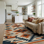 Terracotta Navy Geometric Southwestern Diamond Rug - Living Room View