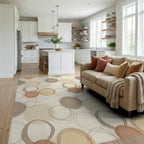 Terracotta Ochre Gray Circle Overlap Rug Living Room View