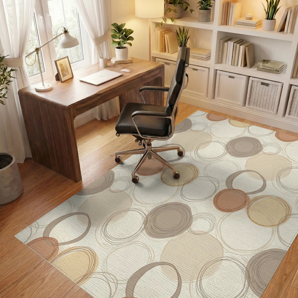 Terracotta Ochre Gray Circle Overlap Rug Office View