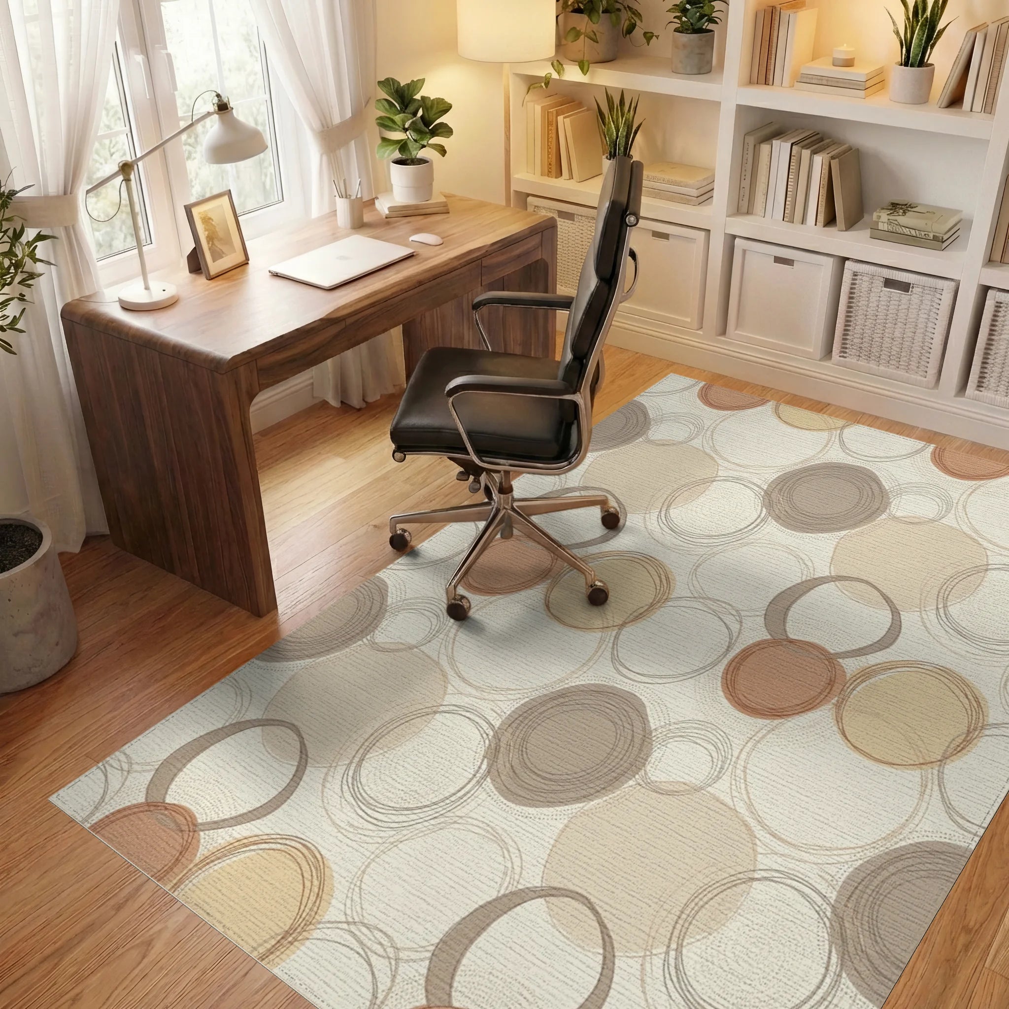 Terracotta Ochre Gray Circle Overlap Rug Office View