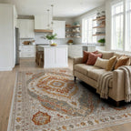 Terracotta Ochre Medallion Floral Rug Living Room View