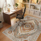 Terracotta Ochre Medallion Floral Rug Office View