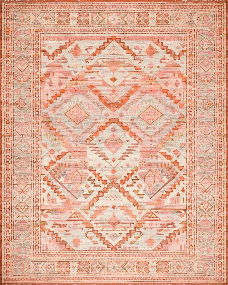 Terracotta Orange Geometric Diamond Rug - Cutout View