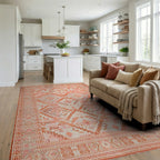 Terracotta Orange Geometric Diamond Rug - Living Room View