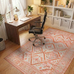 Terracotta Orange Geometric Diamond Rug - Office View