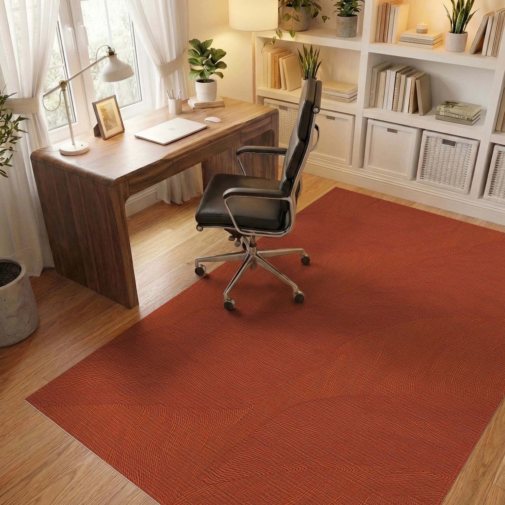 Terracotta Organic Contour Lines Rug Office View