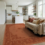 Terracotta Paisley Medallion Border Rug Living Room View
