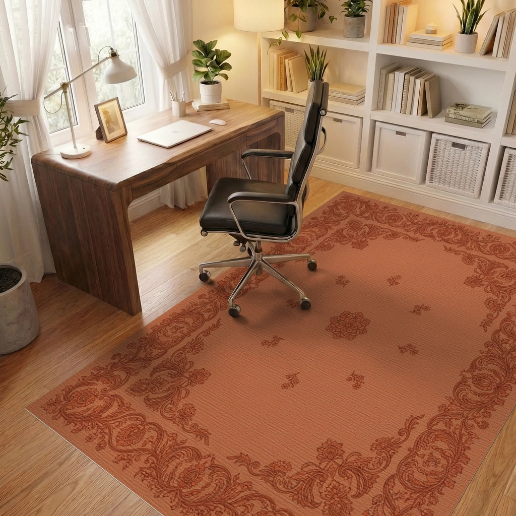 Terracotta Paisley Medallion Border Rug Office View