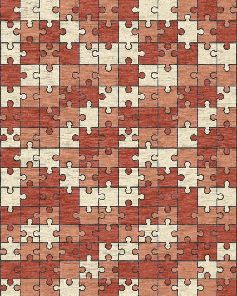 Terracotta Puzzle Piece Collage Rug - Cutout View