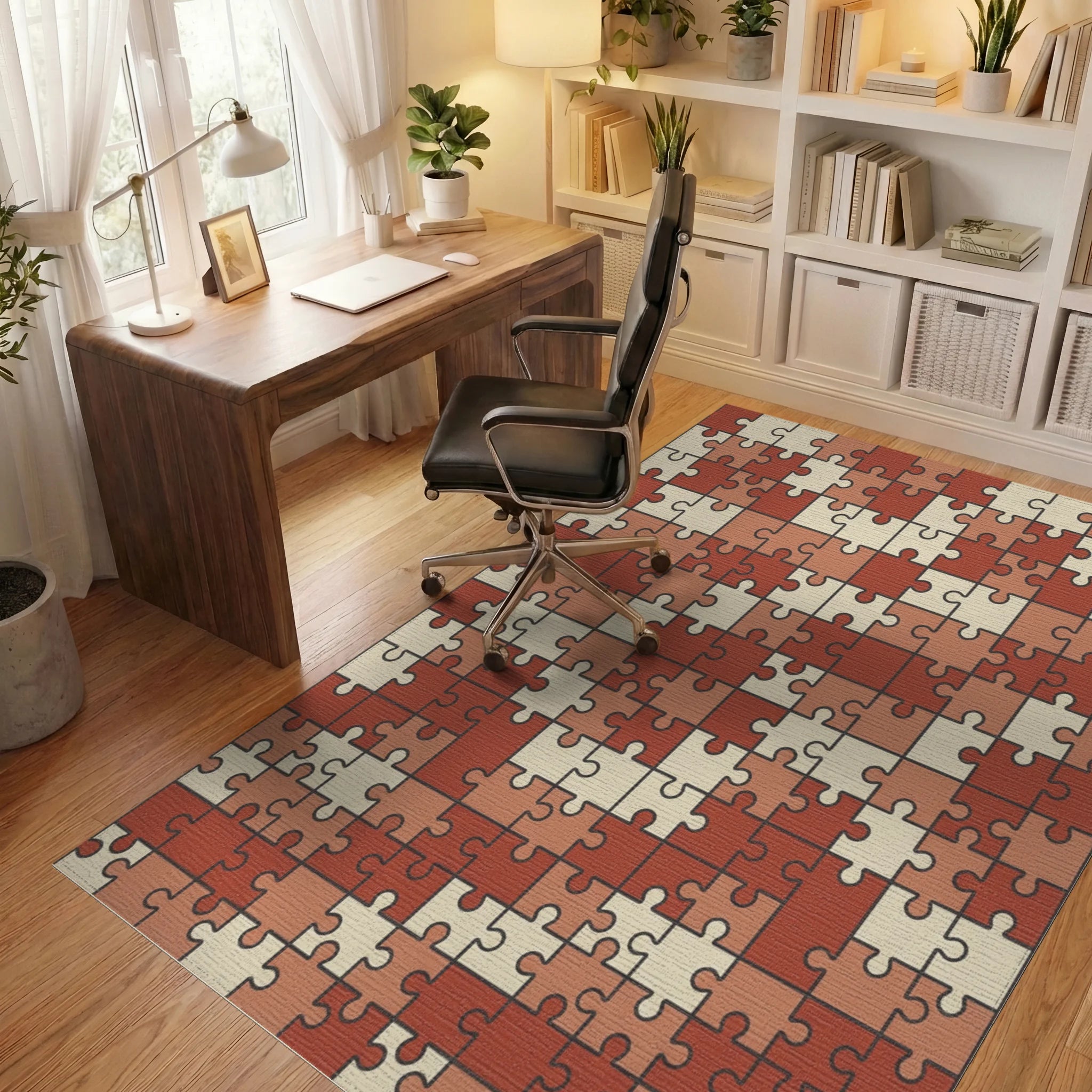 Terracotta Puzzle Piece Collage Rug Office View