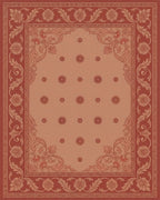Terracotta Red Floral Scroll Border Rug - Cutout View