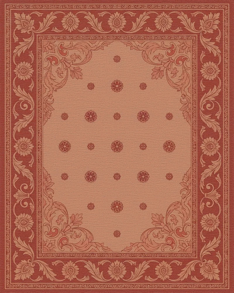 Terracotta Red Floral Scroll Border Rug - Cutout View