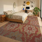 Terracotta Red Medallion Fragment Collage Rug Bedroom View