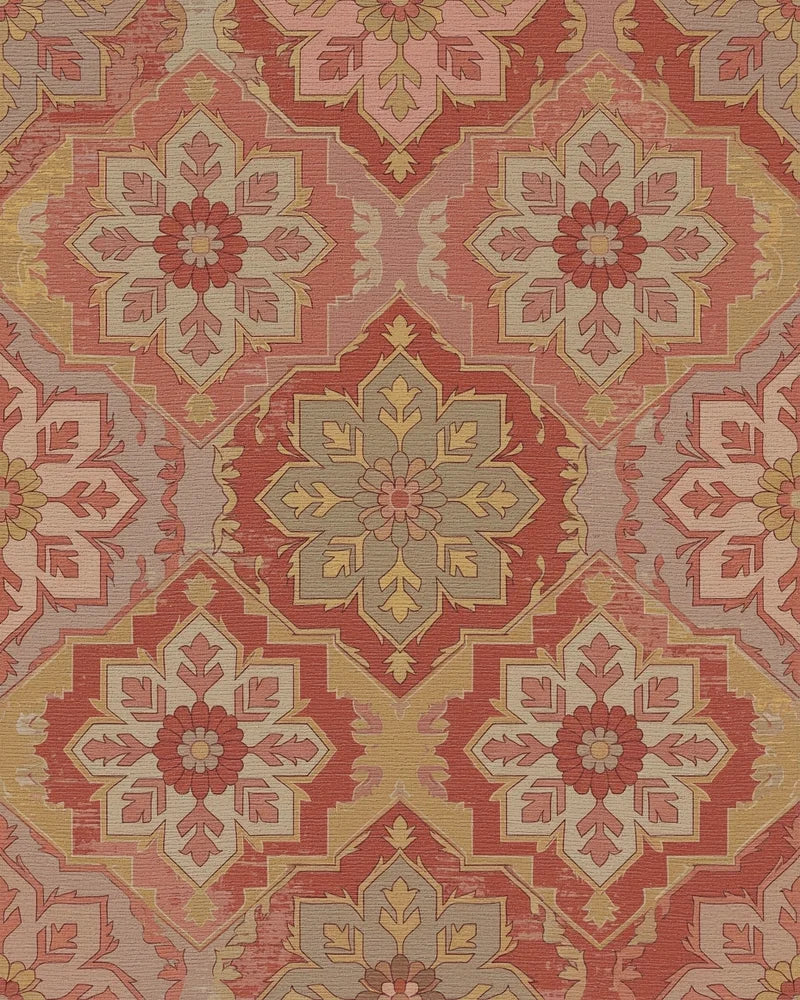 Terracotta Red Medallion Fragment Collage Rug - Cutout View