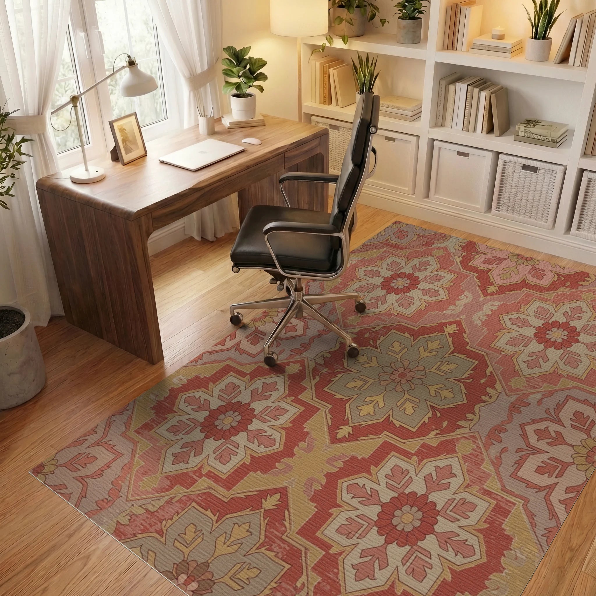 Terracotta Red Medallion Fragment Collage Rug Office View