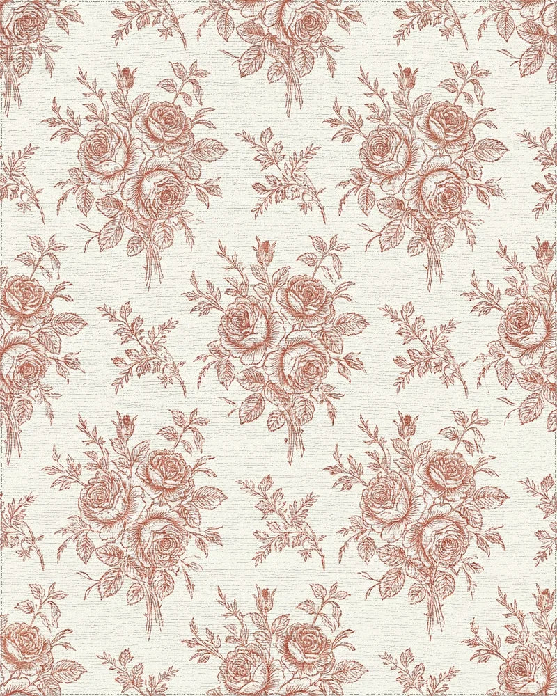 Terracotta Rose Bouquet Toile Rug - Cutout View