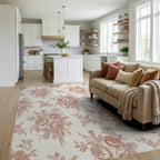 Terracotta Rose Bouquet Toile Rug Living Room View