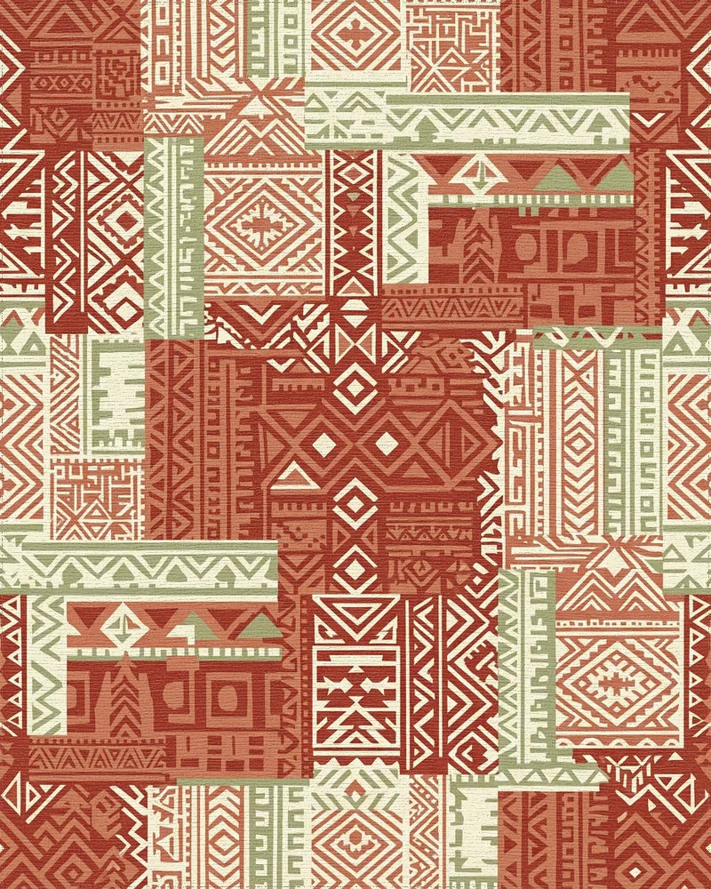 Terracotta Sage Geometric Patchwork Rug - Cutout View