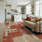 Terracotta Sage Geometric Patchwork Rug Living Room View
