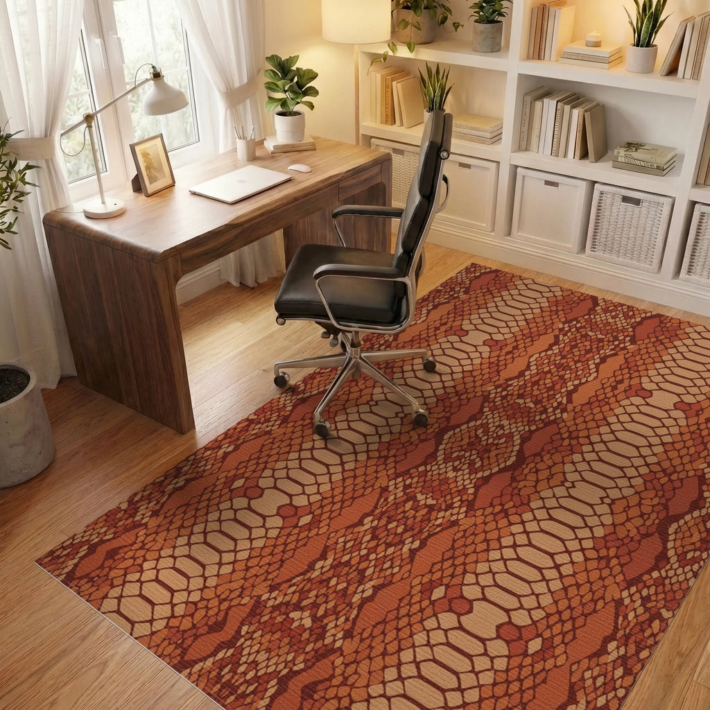 Terracotta Snake Scale Imprint Rug Office View