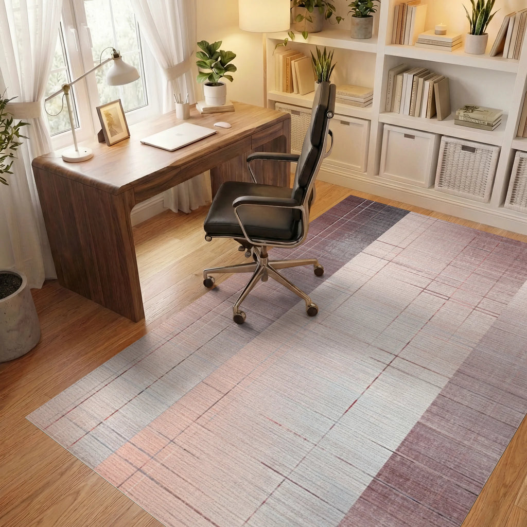 Terracotta Subtle Lined Panel Rug - Office View