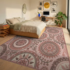 Terracotta Sunburst Medallion Floral Rug Bedroom View