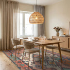 Terracotta Teal Geometric Animal Medallion Rug Dining Room View