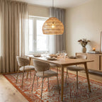 Terracotta Tribal Geometric Stripe Rug - Dining Room View