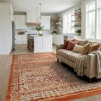 Terracotta Tribal Geometric Stripe Rug - Living Room View