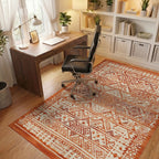 Terracotta Tribal Geometric Stripe Rug - Office View